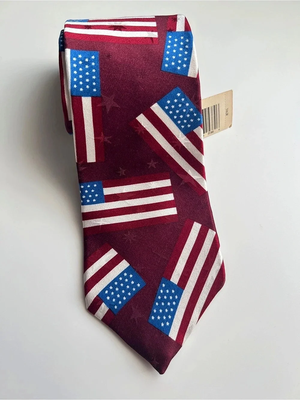 NWT Vintage 100% Silk American Flag Patriotic Novelty Tie Made in USA